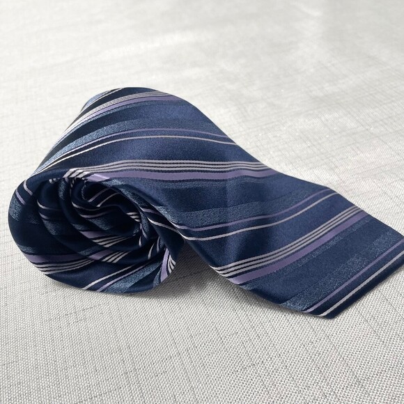 Stafford Men’s Striped 100% Silk Tie. Blue Purple Stripe Tie - Picture 7 of 8